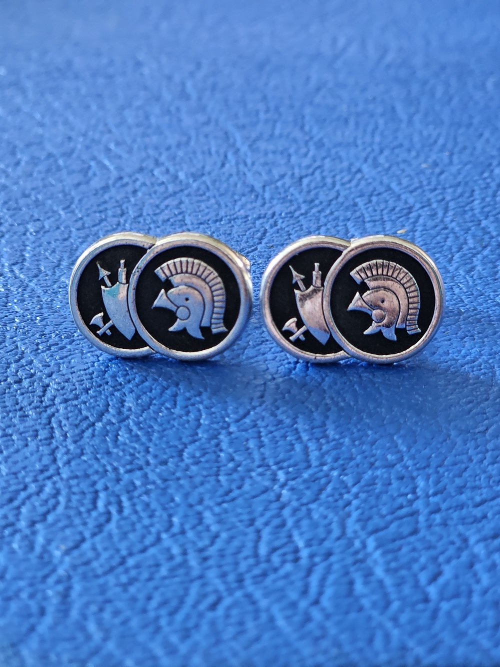 Vintage Anson Spartan Warrior Cufflinks Silver Tone Black Enamel Roman Greek H